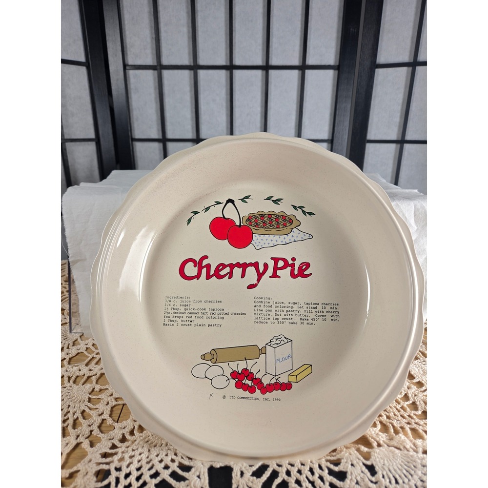 Vintage 1990 LTD Commodities Cherry Pie Recipe Ceramic Scalloped Plate 11 Inch
